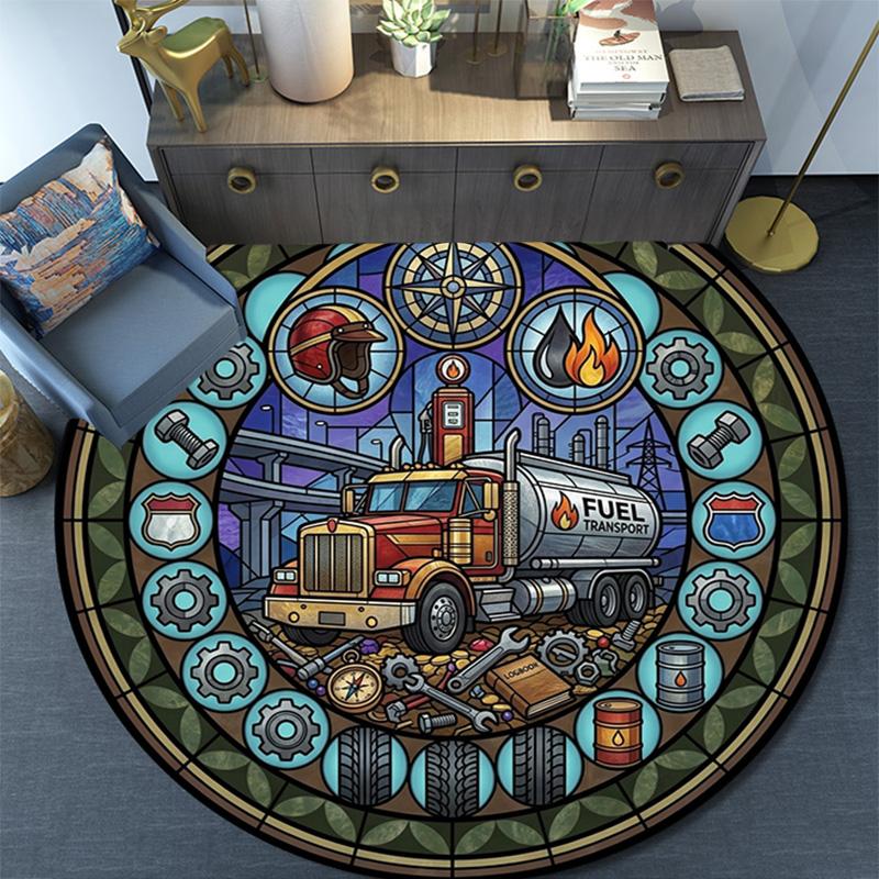 Fuel Transport Iconography Round Area Rug Under Office Chairs Bedroom Living Room Home Decor