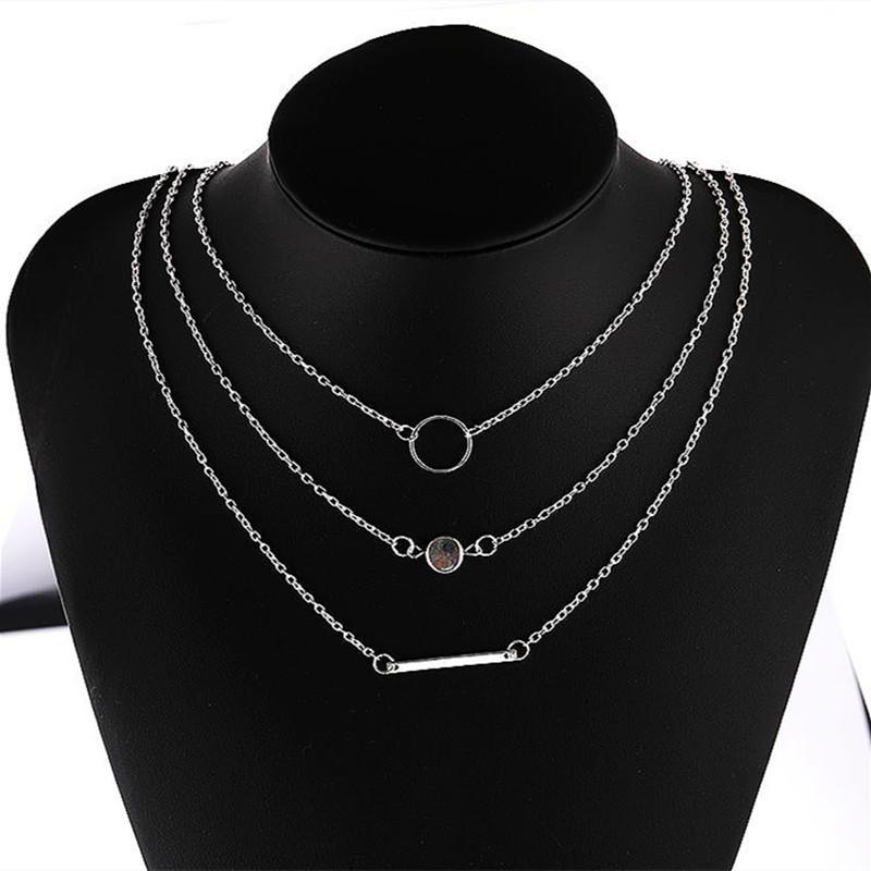 Simple multi-element combination accessories women, fashionable versatile aperture metal rod multi-layer necklace