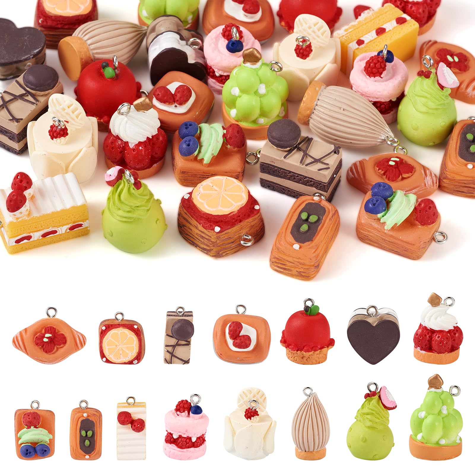 

Beadthoven Imitation Dessert Resin Pendants Mini Food Samples Cakes Bread Cute Resin Charms for Crafts Accessory Parts Decorations Handmade Hanging