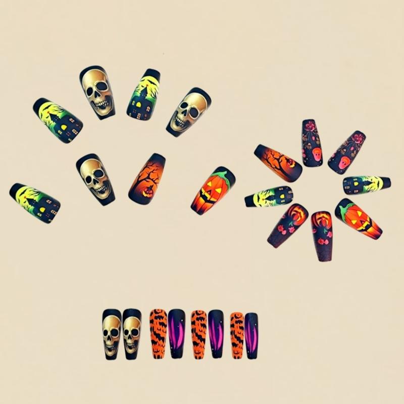 Halloween Press On Nail 24PCS Blush Detachable Artificial Nail -Light ABS For Women Party