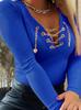 Women's Long Sleeve Top V Neck Elegant Commute Solid Chain T-Shirt