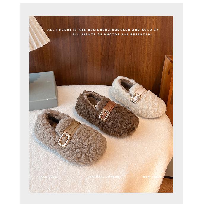 Children's woolen curly girls' cotton shoes, new autumn and winter soft-soled outdoor shoes for small, medium, and large children, warm shoes