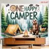 2D Flat - 2D Flat - A Tapestry Featuring a Large Or Small Design Printed on a 2D Plane, Showcasing Themes of Camping, Nature, Tents, Animals, And Fore