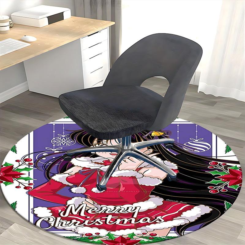 1 Stück Anime Weihnachtsrunder Teppich Bürostuhlmatte, Rutschfester Teppich für Heimdekoration, Wohnzimmer, Schlafzimmer