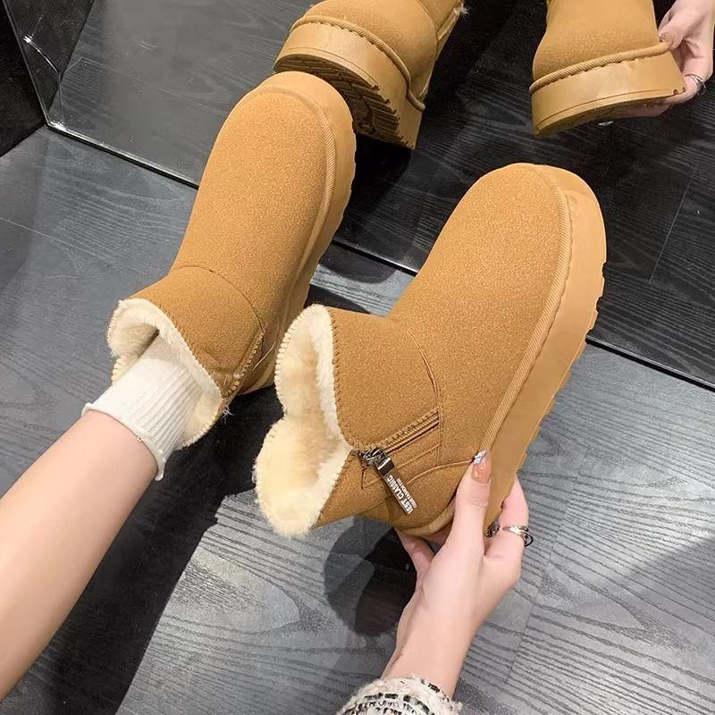 2025 Winter New Fur Integrated Northeast Snow Boots Women's Short Tube Thick-soled Heightening Wool Warm Snow Cotton Boots