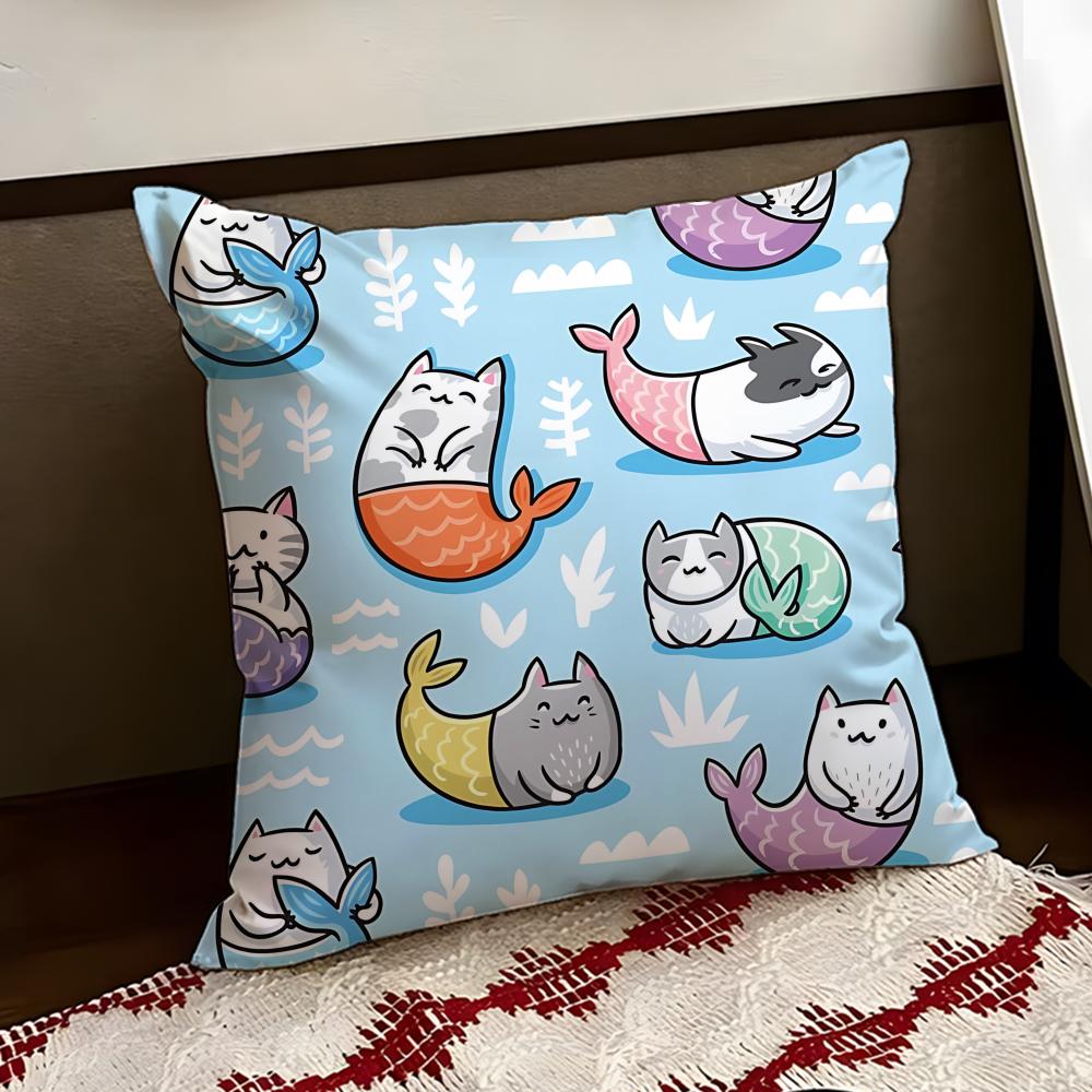 Sparkly Mermaid Cat Blast Cushion Cover Reversible Soft Durable Pillow Cover Home Car MultiScene Use for Daily Comfort