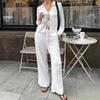 White lapel strap slim shirt high waist straight trousers casual suit 1116 European and American autumn and winter two-piece set women