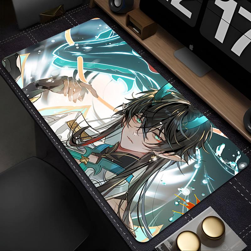 Large Gaming Mouse Pad Antislip Desk Mat Stitched Edges Stylish Aqua Fantasy Anime Print Smooth Surface for PC Laptop