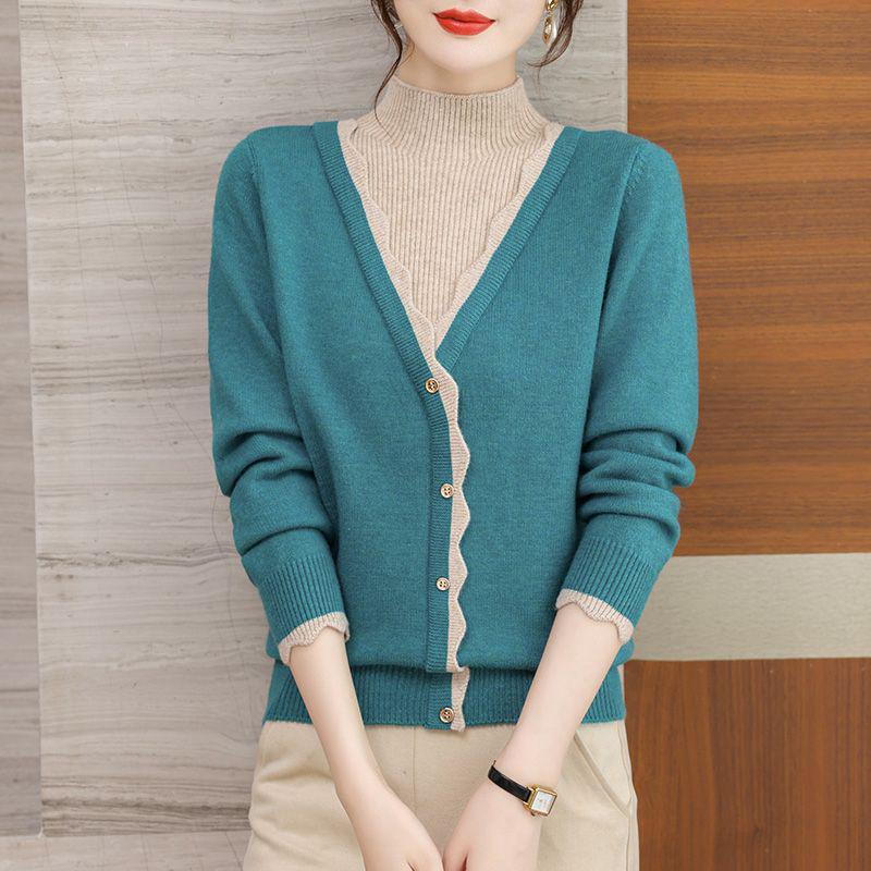 

Женский многослойный свитер из двух частей с воротником-стойкой - Коллекция Весна/Осень 2025 S (85-95 jin)