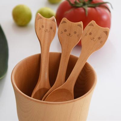 Kreativní dřevěná lžíce Animal Děti Kočka Prase Večeře polévka Lžíce na krmení Kuchyňský nástroj
