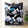 Cute Panda with Blue and White Flowers, Flannel Blanket for Bedroom, Living Room, Sofa, and Nap Sofas