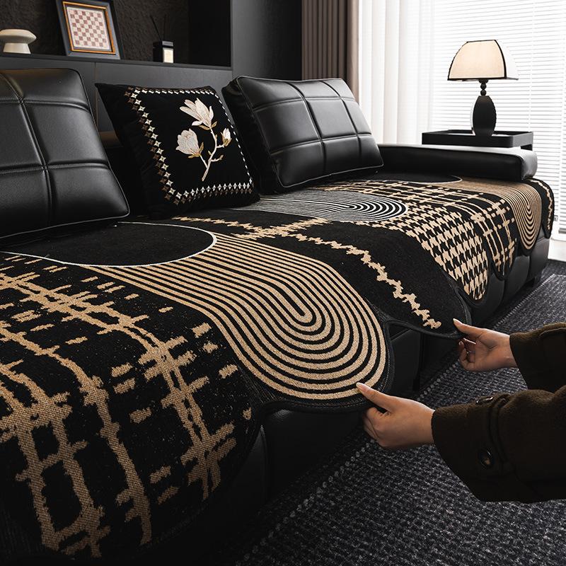 

New Four-Season Universal High-End Special-Shaped Sofa Seat Cushion Cover Cloth Straight Row Leather Sofa Cushion One Piece Non-Slip 90*90cm