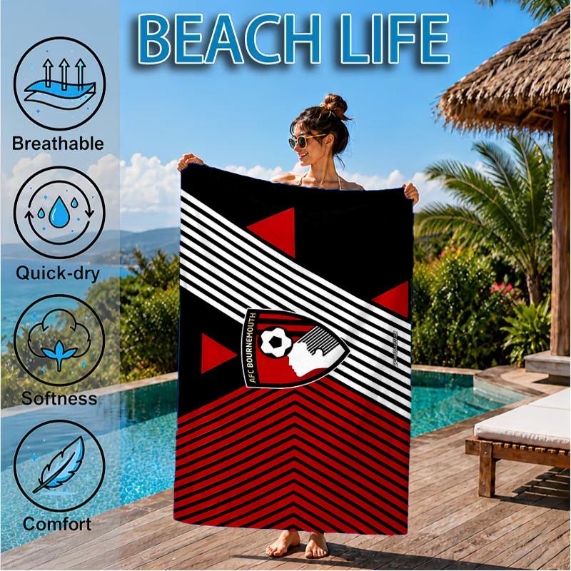 Soccer Ball Afc Crest Printed Microfiber Beach Towel, Soft And Absorbent, Quick-Dry, Ideal for Summer Travel, Beach Essential, Swimming Pool