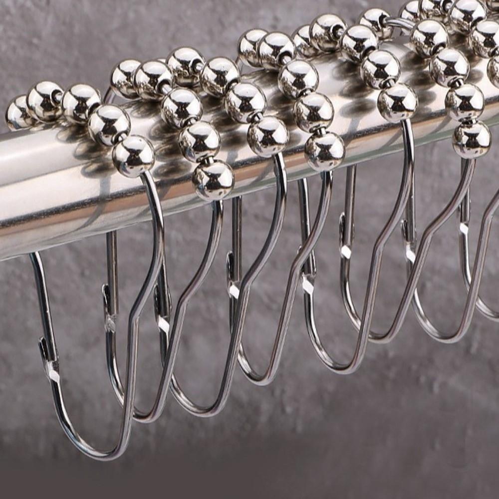 12pcs 304 Stainless Steel Shower Curtain Hooks Five Beads Gourd Sliver Shower Rod Hooks Rust-proof Heavy-Duty Curtain Hooks