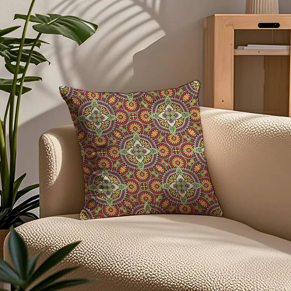 ART Indian Ethnic Pattern Pillow Case Comfort Sofa Bed Silky elegant Invisible zipper Custom Decorative cushion cover