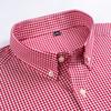 Męskie standardowe koszule z długim rękawem i mikro-kratką Naszywana kieszeń Cienka miękka 100% bawełna Białe/czerwone linie Plaid Casual Uniwersalna koszula