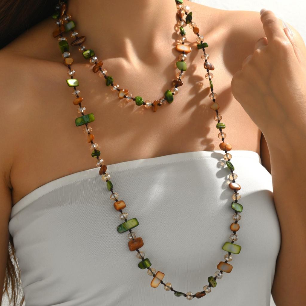 Bohemian Shell Beaded Double Layer Stacked Temperament Necklace Women's Resort Seaside Premium Sense Clavicle Chain