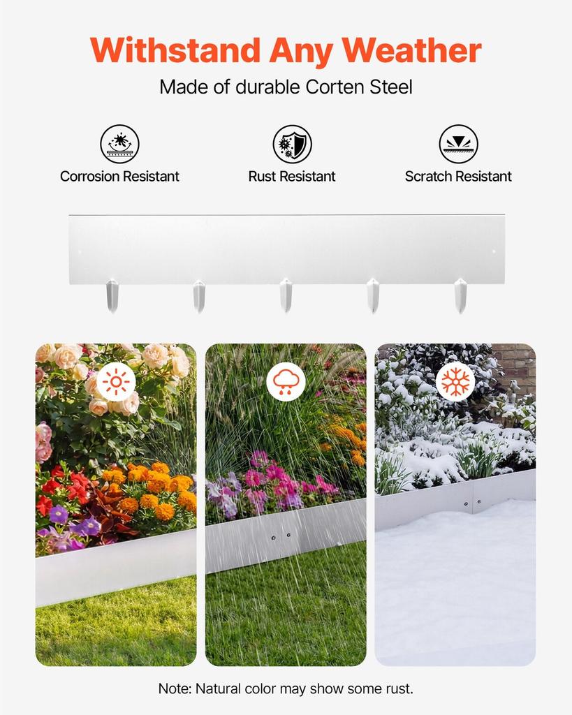 Corten Steel Landscape Edging, 10-Pack 100 X 23 Cm Metal Edging for Landscaping with 11 Connecting Plates, Easy-to-Install, Metal Garden Edge Border