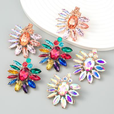 New Fashion Colored Diamond Series Geometric Glass Diamond Diamond Flower Earrings Female European And American Stud Earrings