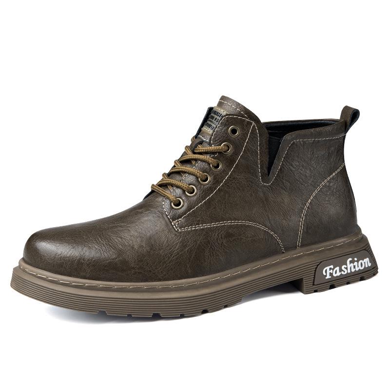 Men's Plus Size High-Top Chelsea Martin Boots - Lace-up Leather Work Boots for Outdoors and Casual Wear.