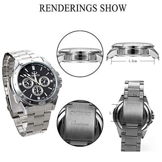 JewelryWe Casual Mens Standard Business Watch Wristwatch Quartz Stainless Band Analog Sports Alloy Valentines Gift