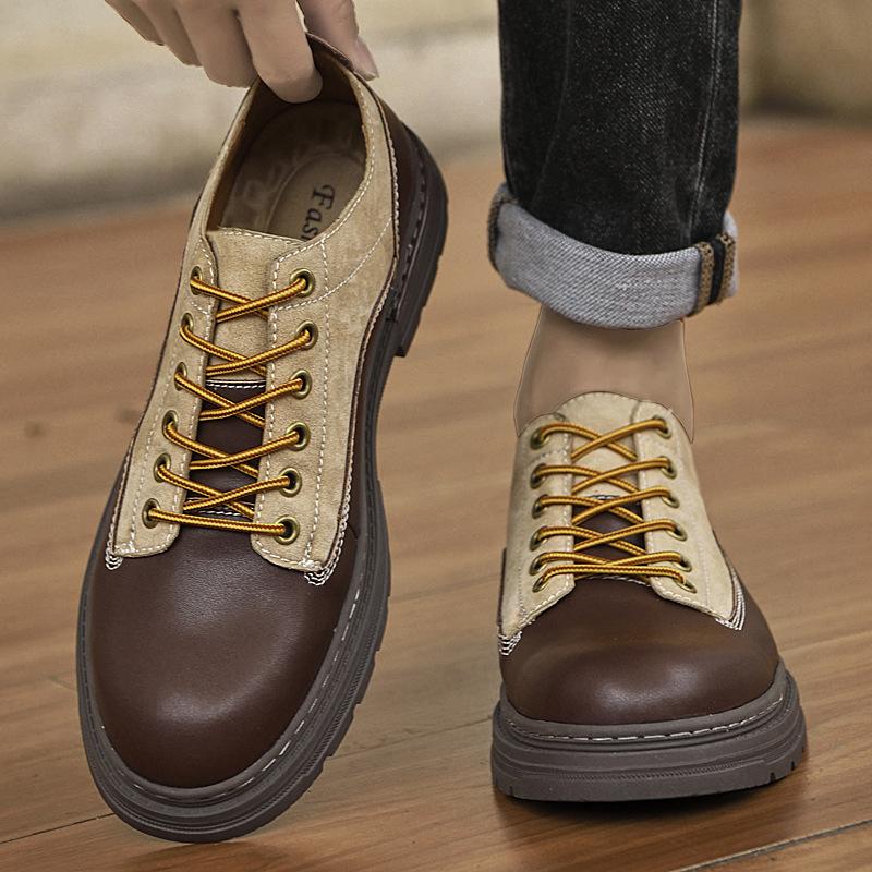 Foreign Trade Large Size Men's Autumn Cowhide Retro Handmade Leather Shoes Comfortable Business Leather Shoes Color Matching Casual Shoes Men