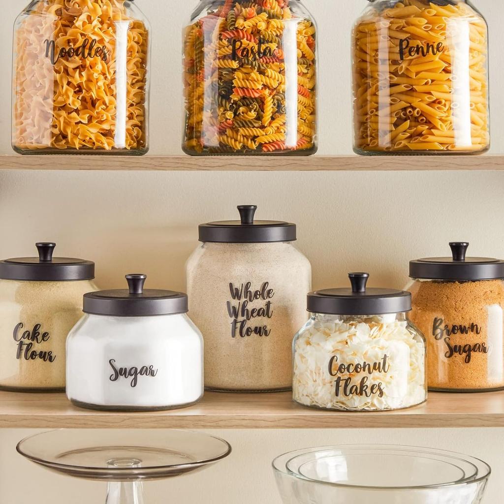 Talented Kitchen Labels for Food Containers - 135 Count, Preprinted Black Cursive on Clear Backing, Water-Resistant - Pantry & Kitchen Storage Labels
