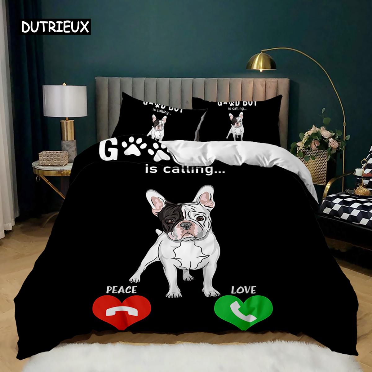 

Пододеяльник с изображением мультяшной собаки, разноцветный, с милым французским бульдогом, комплект постельного белья для девочки и мальчика, полиэстер, щенок, тема пододеяльника EU single(135x200cm)