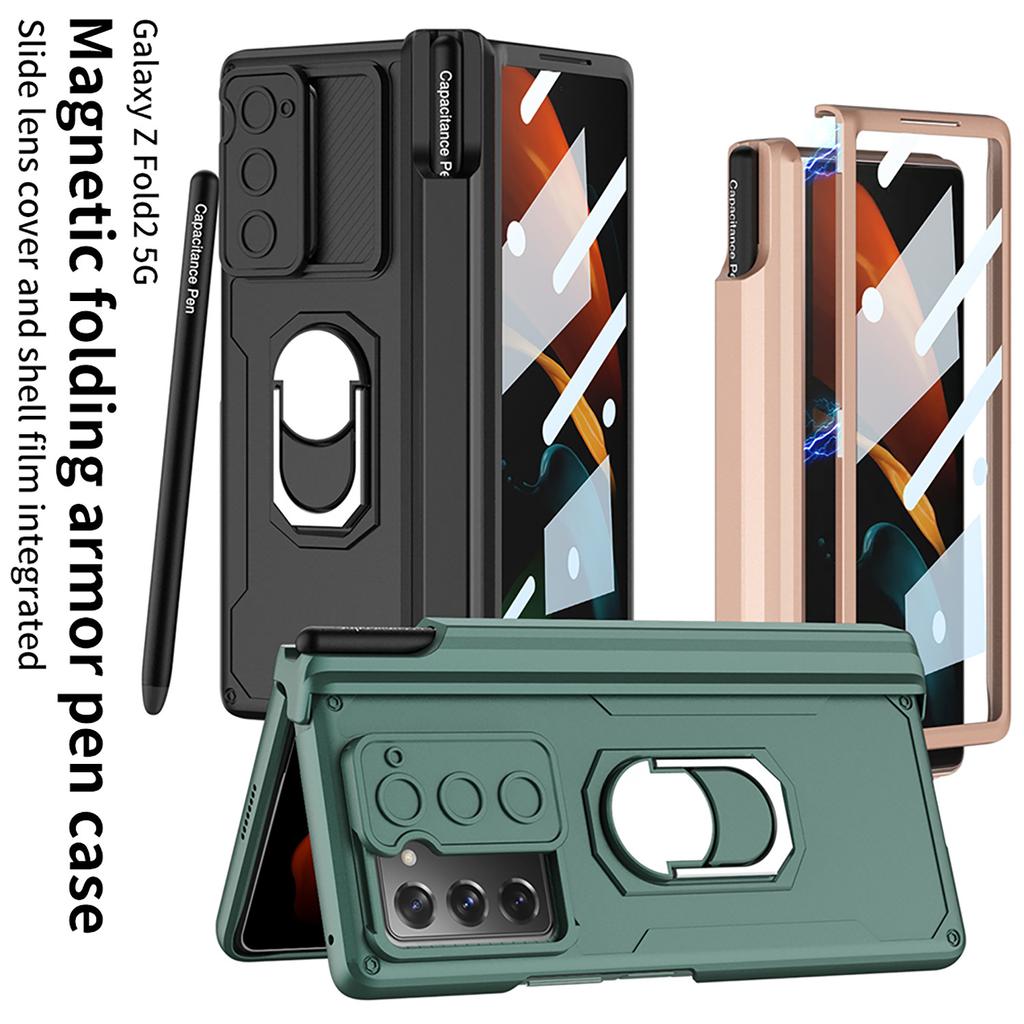 Suitable for Samsung Z FOld2 Magnetic Phone Case Armor Push Window Fashion Business Pen Holder Folding Protective Cover