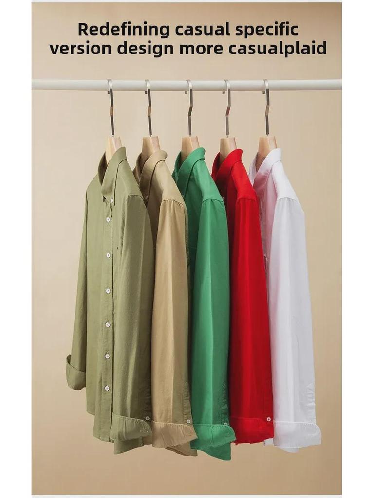 Men's Long-Sleeve Oxford Cotton Shirt - Breathable, Solid Color for Casual or Daily Wear