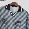 INCERUN Oversized Men Lapel Long Sleeve Striped Letter Print Casual Loose Tops T-Shirts