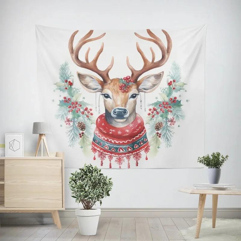 Weihnachten Neujahr Schlitten Elch Wandteppich Wohnzimmer Sofa Heimdeko Weihnachtsgeschenk