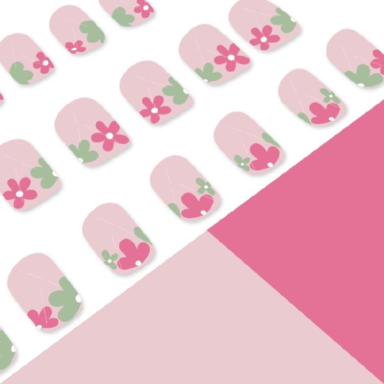 24 Stück Quadratische Falschnägel Aufdrücknägel Künstliche Nägel Falsche Nägel Aufklebenägel mit Blumendesigns Französische Nagelspitzen