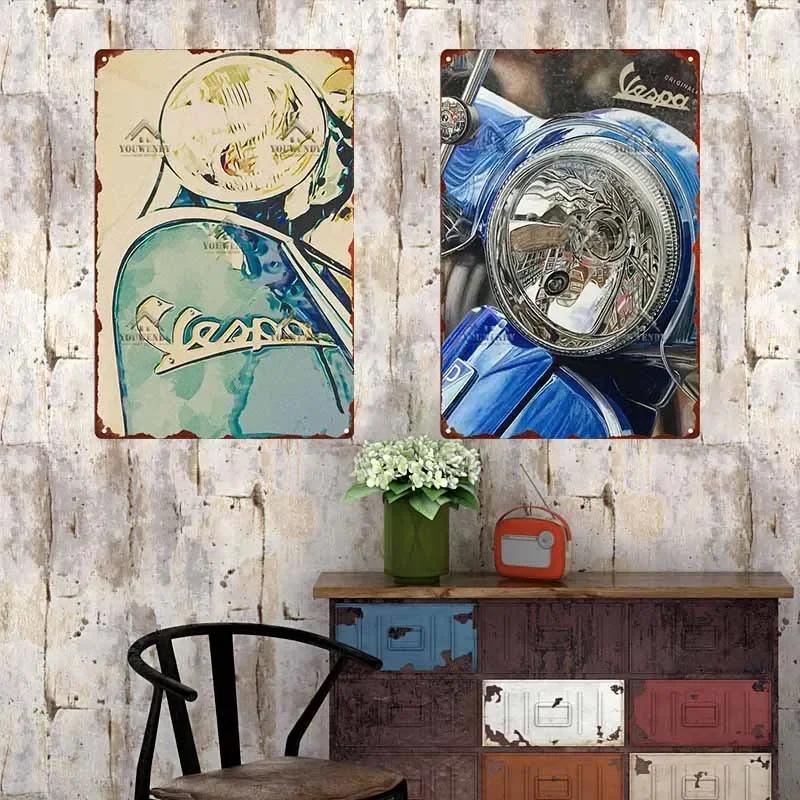 Retro plechová cedule pro domácí dekoraci, Vintage kovový plakát Vespa, Bar, Klub, Motocyklová garáž Nástěnná dekorace, Značka