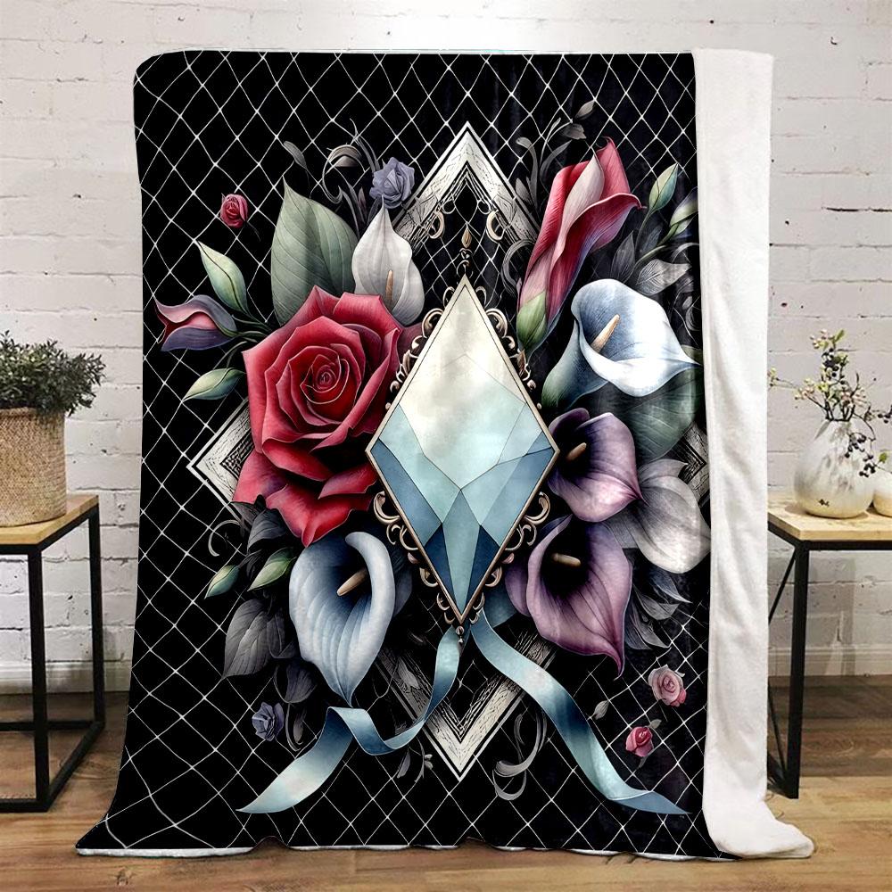 Gem and Floral Elegant Design Blanket Patterned flannel blanket perfect for the bedroom living room, sofa, or a little nap