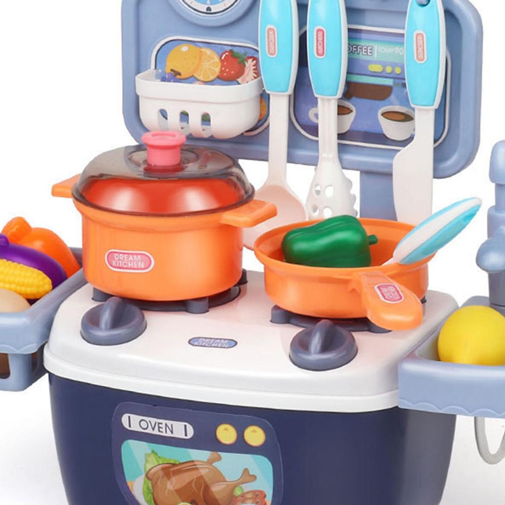 Children Kitchen Toys Plastic Educational Kids Cookware Playset Cooking Toys Birthday Gifts Blue
