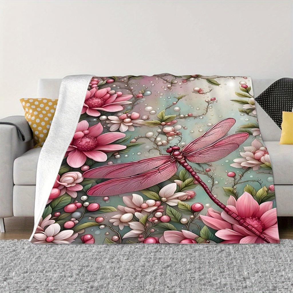 A Comfortable Flannel Blanket with Colorful Dragonfly Design, Soft and Cozy for Sofa, Bed, Office, or Travel - All-Season Multif
