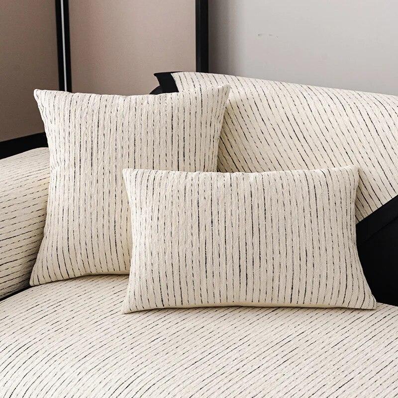 Four Seasons Universal French Sofa Cover Stripe Sofa Pad Solid Color Line Sofa Mat for Living Room Non-Slip L-type Couch Cushion