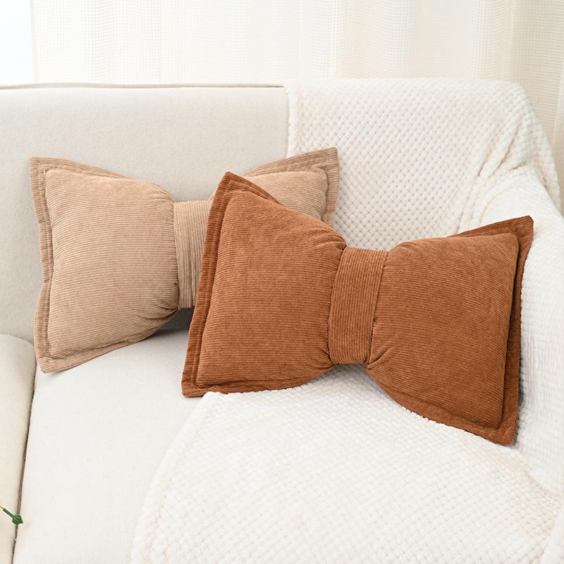 BUYNOW 1PC Corduroy Bow Pressed Edge Pillowcase French Luxury High-end Princess Style Sofa Cushion Cover Home Bedroom Decor