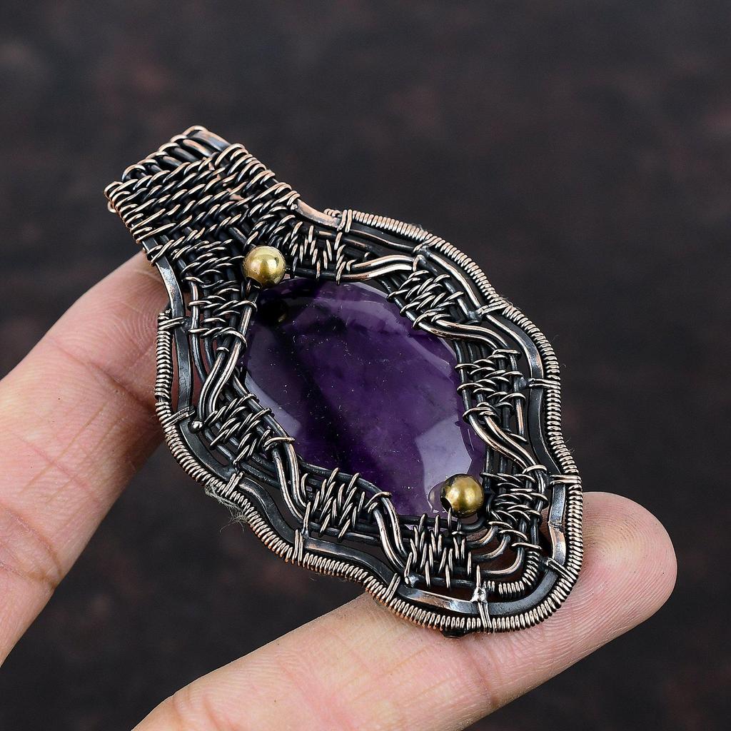 Star Amethyst Pendant Copper Wire Wrapped Pendant Gemstone Pendant Star Amethyst Jewelry Handmade Pendant Copper Wire Jewelry Gift For Mom