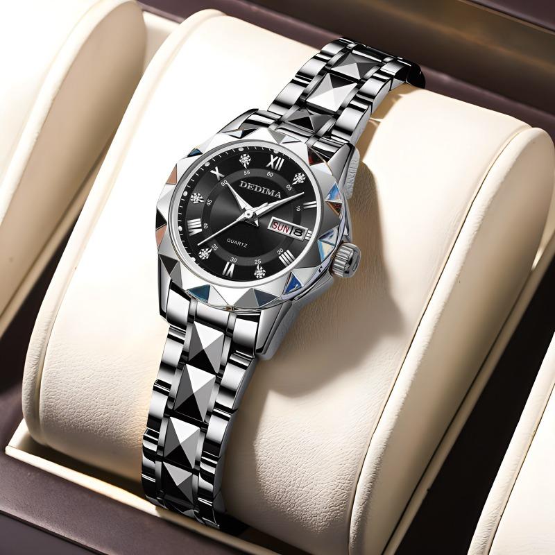 Top Brand New Fashion All-match Women's Diamond-encrusted Double Calendar Waterproof Luminous Watch Elegant Goddess Watch