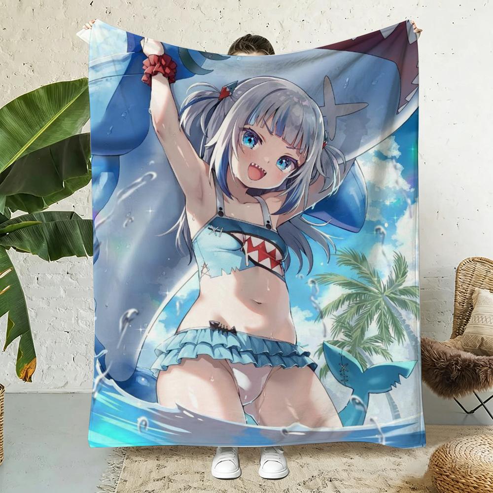 G-Gawr Gura Anime Throw Soft Flannel Throw Blanket, Lightweight Breathable Summer Nap Blanket For Sofa Home Travel Cozy Decor