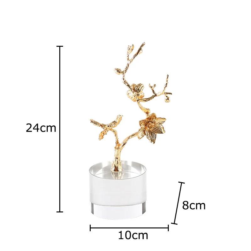 

Golden Branches and Birds Ornaments Crystal Base Desk Decoration Crafts Gold-plated Flower and Bird Statue Room Aesthetic Decor