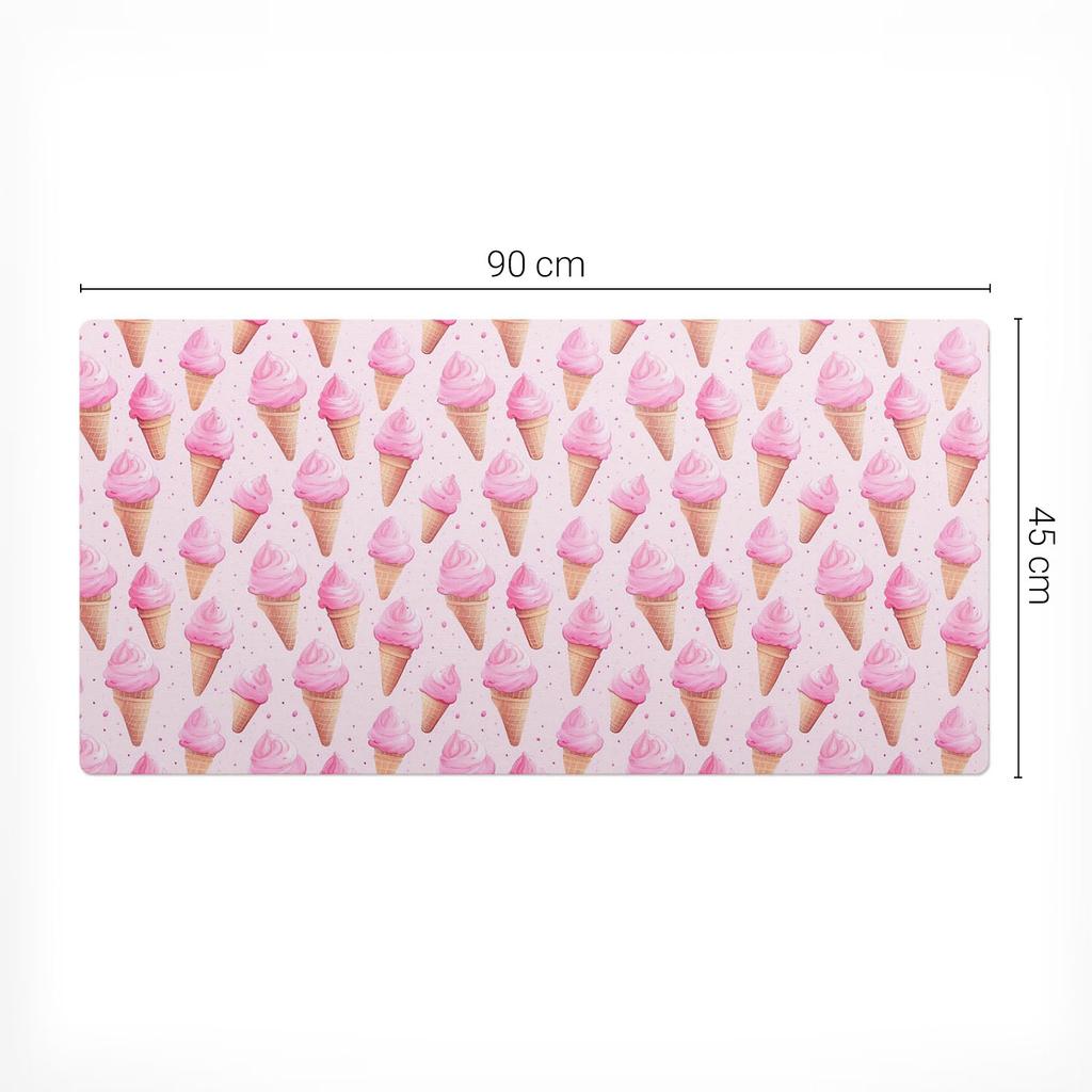 Protective Decorative Mat for Office Table Pink Ice Cream Cones 90x45 cm