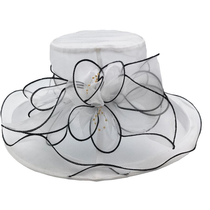 Damen Europäischer & Amerikanischer Sommer Hut mit breiter Krempe Organza Netz Sonnenhut