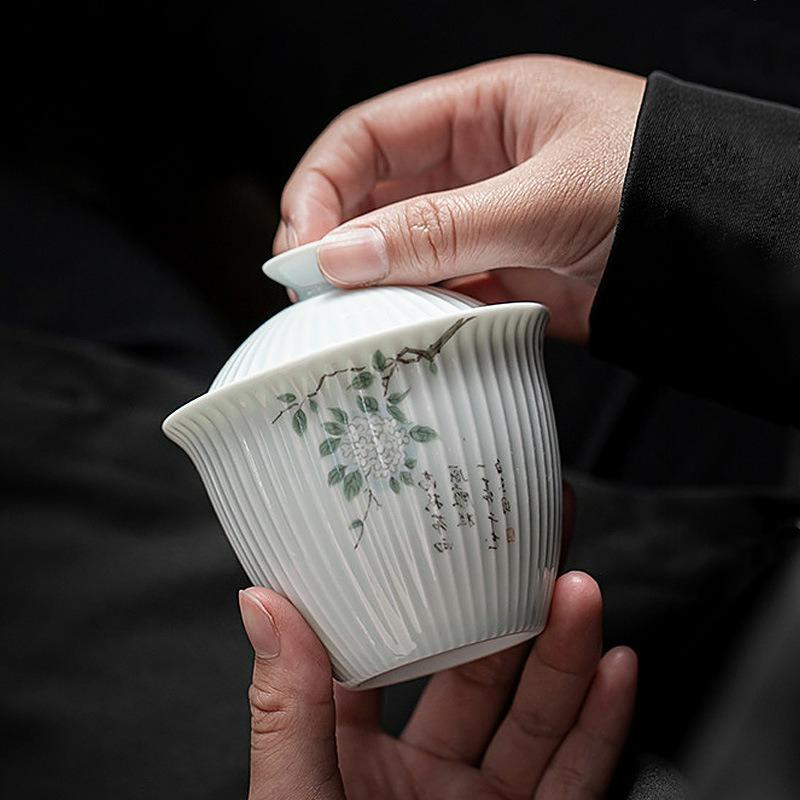 Tazza Gaiwan in Ceramica Fatta a Mano Stile Giapponese Tazza a Coperchio Tazza da Tè per Uso Domestico Tazza a Coperchio per la Preparazione del Tè Accessori per Set da Tè Kung Fu