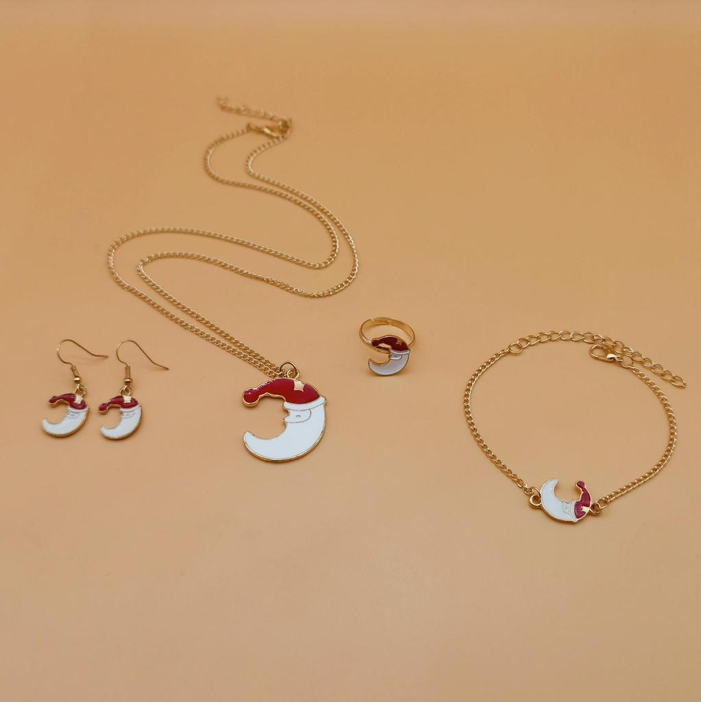 Christmas Series Jewelry Set: Santa, Reindeer, and Bell Earrings, Necklace, Bracelet, and Ring