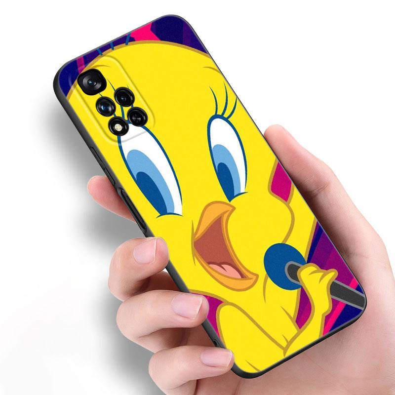 Yellow Cartoon Bird Black Silicone Phone Case For Xiaomi POCO X3 X4 NFC F4 GT F5 F6 M3 M4 M6 X5 X6 Pro 5G M5 C55 C65