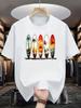 Summer 100 Pure Cotton Unisexs Fashionable Casual Surfboard And Palm Tree Pattern Printed Loose Round Neck Short Sleeved Tshirt