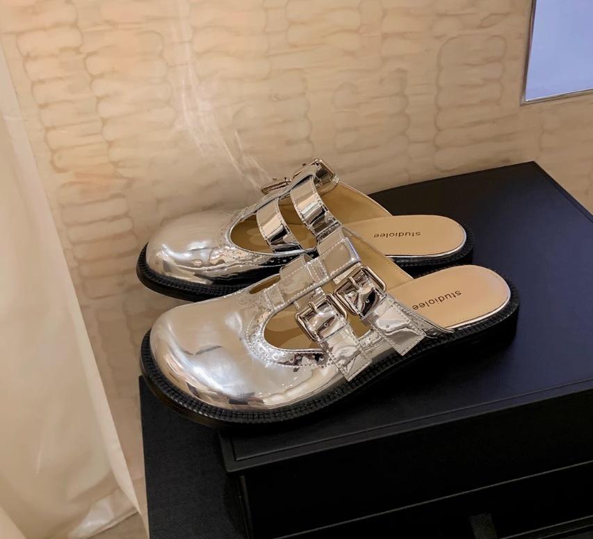 

Версия из коровьей кожи виноградные туфли-мамы кожаная сумка с большой головой тапочки с головой женские с двойной пряжкой гравированный толстый каблук Мэри Джейн полусабо 40